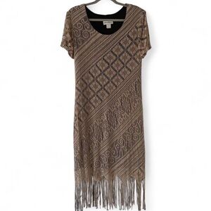 Ultra Dress Collection Taupe Fringe Knit Midi Dress